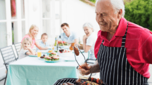 Family having an outdoor BBQ